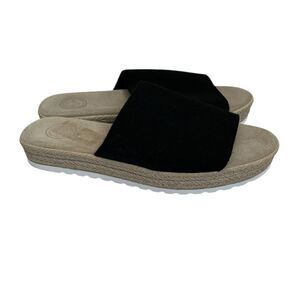 Charleston Shoe Company Espadrille Platform Slide Sandals Size 7 Black and Tan